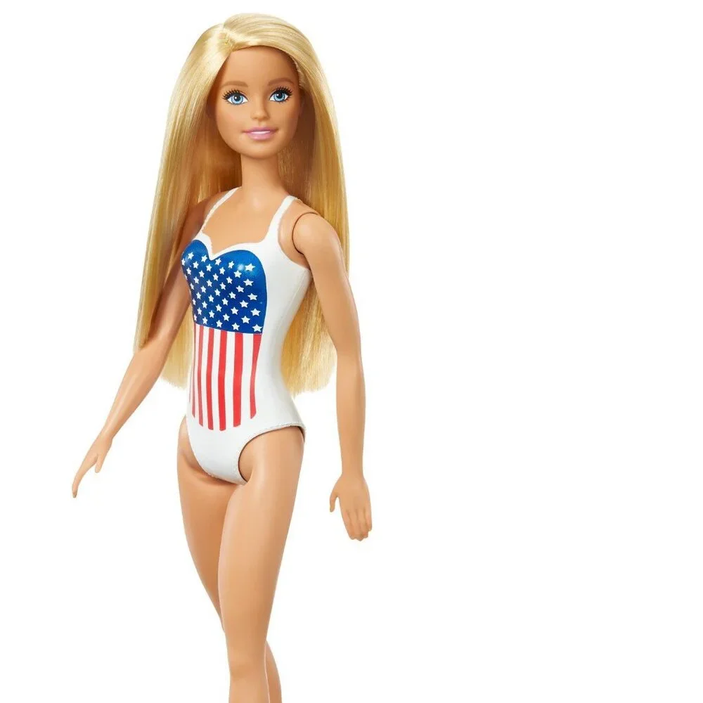 NEW Barbie Beach Doll Blonde Hair USA Flag Swimsuit Easter Basket gift stocking